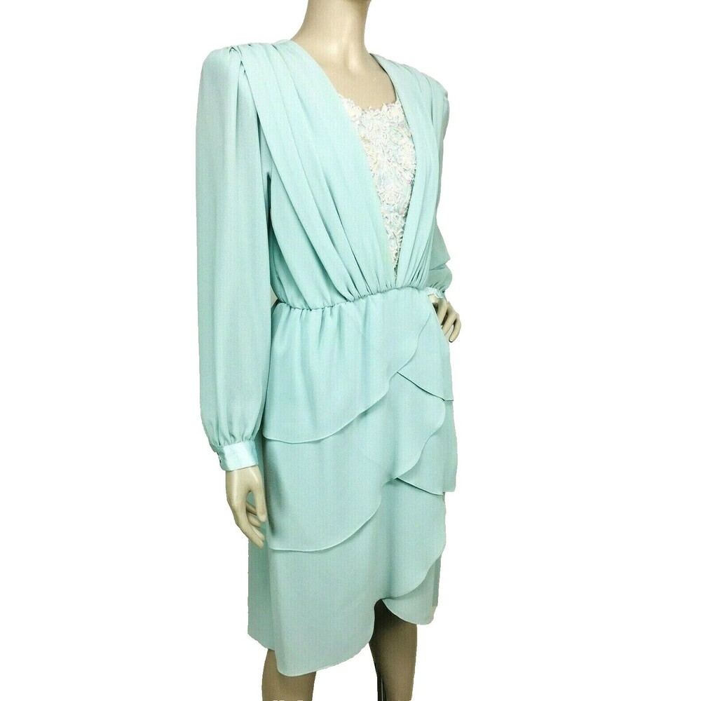 Vintage Tiered Scallop Tulip Hem Iridescent Beaded Sequined Pleated Dress S/M/L